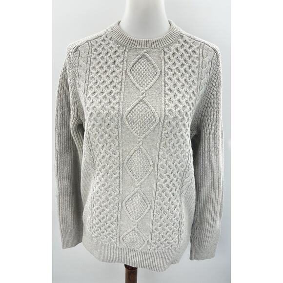 GAP Sweaters - GAP Cable Knit Sweater Medium Gray Crewneck Cotton Wool Blend Cozy